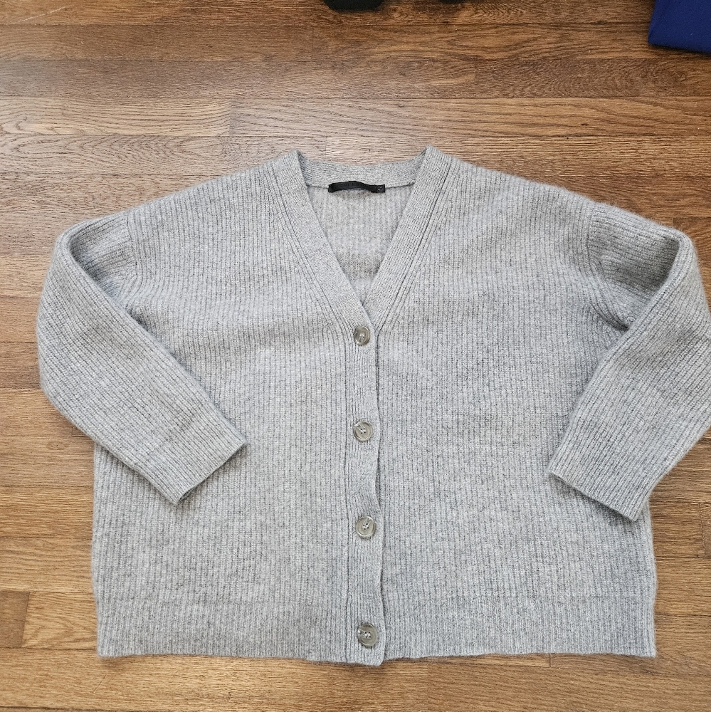 Jenni Kayne Cropped Cashmere Cardigan Medium Heather Grey